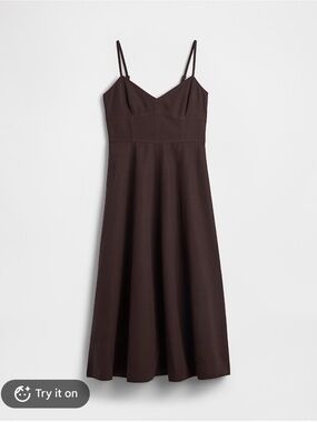 Gap Linen-Blend Drop-Waist Corset Maxi Dress Terra Brown Size Large